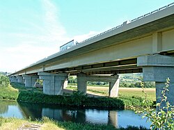 A13 - Viaduc de Criquebeuf - Doublement et ouvrage initial - Ensemble vu de l'aval en rive gauche